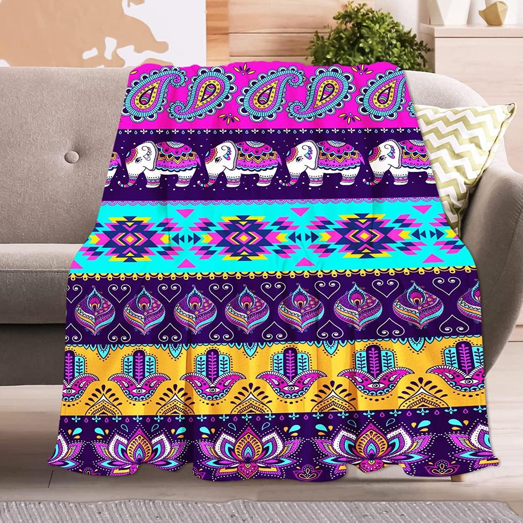 Ethnic Elephant Tribal Stylized Ornament Soft Throw Blanket Lightweight Flannel Blanket for Couch Bed Sofa Travelling Camping for Kids Adults