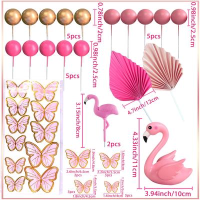31 Piezas Flamenco Topper para Tarta Mariposa Rosa Decoración de Tarta Tema Playa Hawaiana Topper para Tarta para Suministros de Boda Fiesta de Cumpleaños