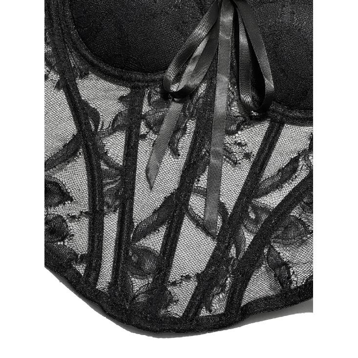 Top Corsetto da Donna in Pizzo con Fiocco, Zip, Spalline Staccabili, Bustier Sexy