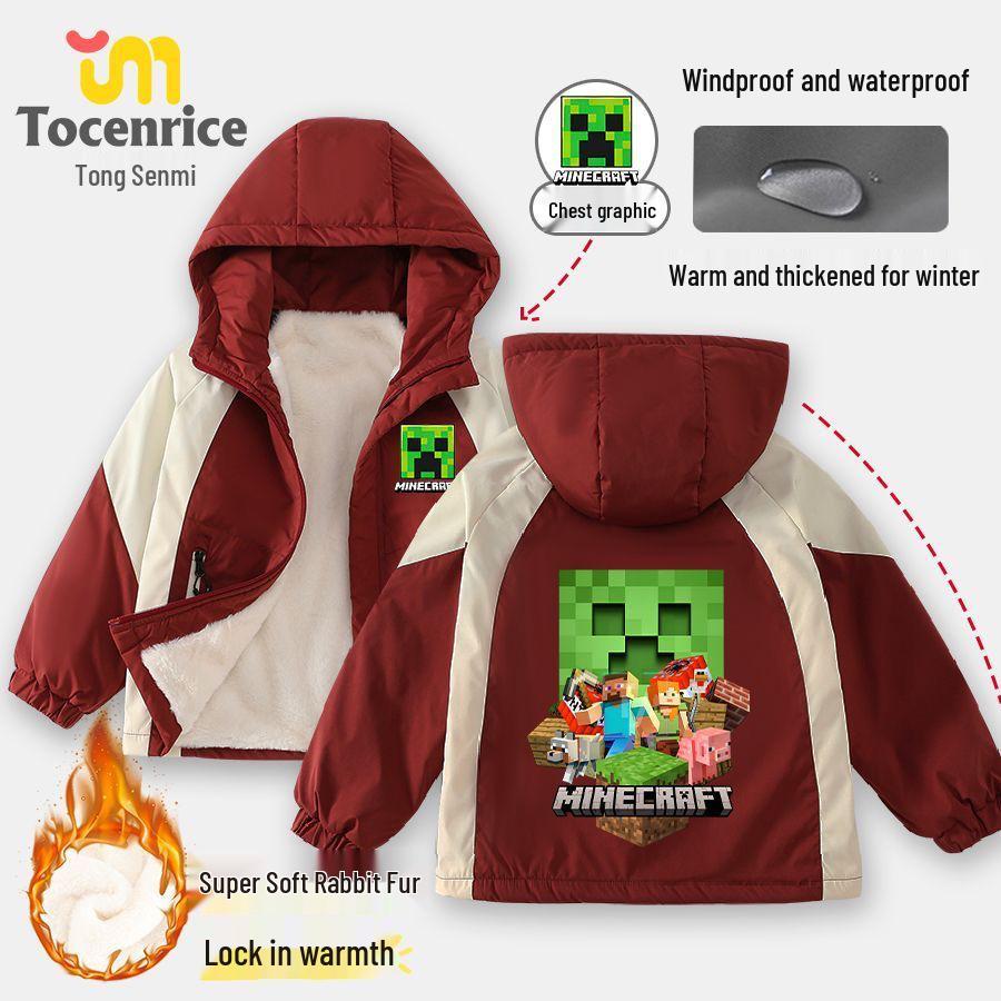 Minecraft Kids' Windproof Fleece Jacket – Unisex Autumn/Winter, Warm & Stylish Windbreaker