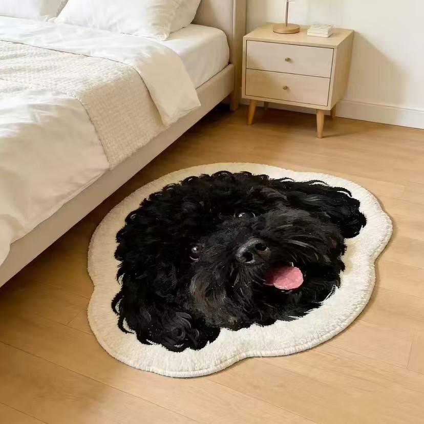French Bulldog Portrait Shaped Rug Non Slip Washable Plush Floor Mat Realistic Dog Bedside Carpet Pet Lover Home Decor