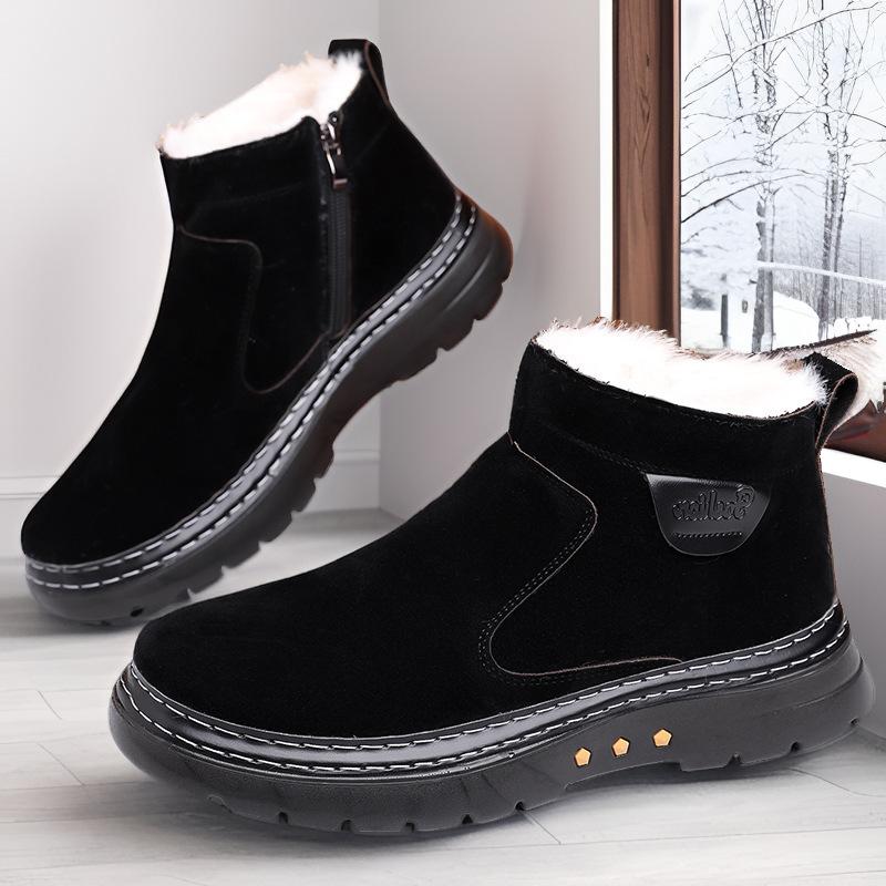 

Winter new wool integrated men s cotton shoes men s shoes non-slip and cold-proof thickened warm hand-sewn velvet large cotton shoes 38