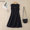 ZANZEA Women Summer V-Neck Solid Color Casual Sleeveless Dress