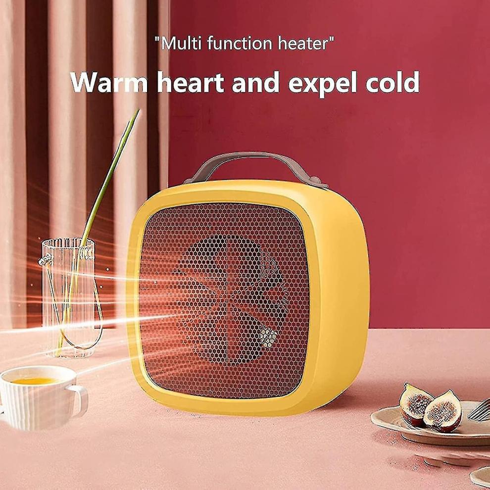 Space Heater, Battery Powered Compact Electric Mini Fan Winter Electric With Thermostat High Output For Home Bedroom Desk Indoor Use, Yellow [free Shi