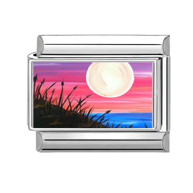 Y2K Spring Summer Scenery Series Beach Forest Lake Italian Charm Links 9mm Bracelets Bangle Stainless Steel DIY Making Jewelry