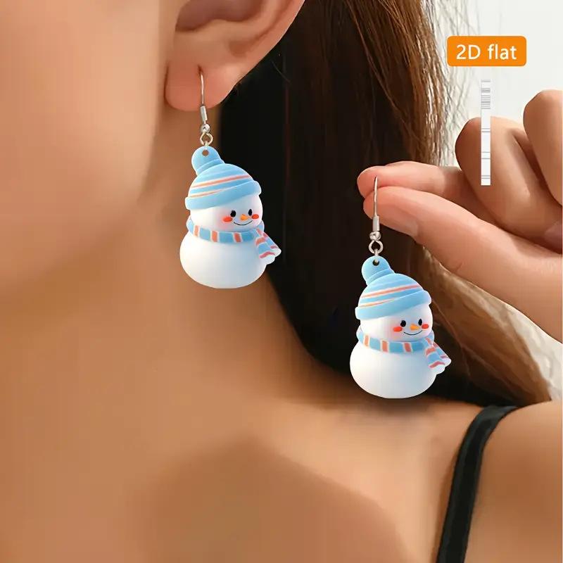 Cross-border new products cute cartoon Christmas snowman earrings Christmas gift flat acrylic blue snowman earrings
