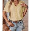 Dressy Summer Eyelet Tops for Women Short Sleeve Lace V Neck Tunic Blouse Loose Button Up Casual Tee Shirts