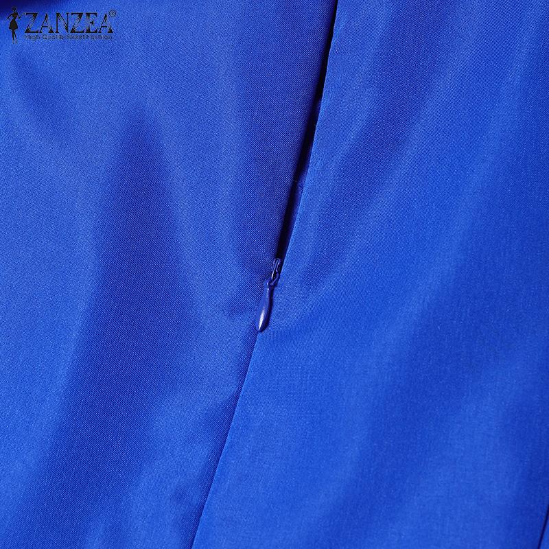 ZANZEA Women Doll Collar Casual Short Sleeve Print Patchwork Dress