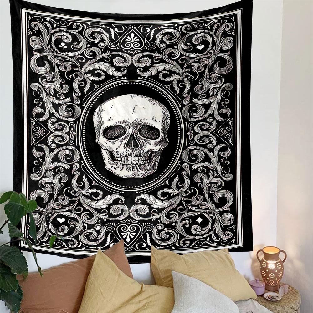 Dark Skull Print Tapestry Wall Hanging, Gothic Decoration, Wall Decor for Bedroom Living Room Dorm