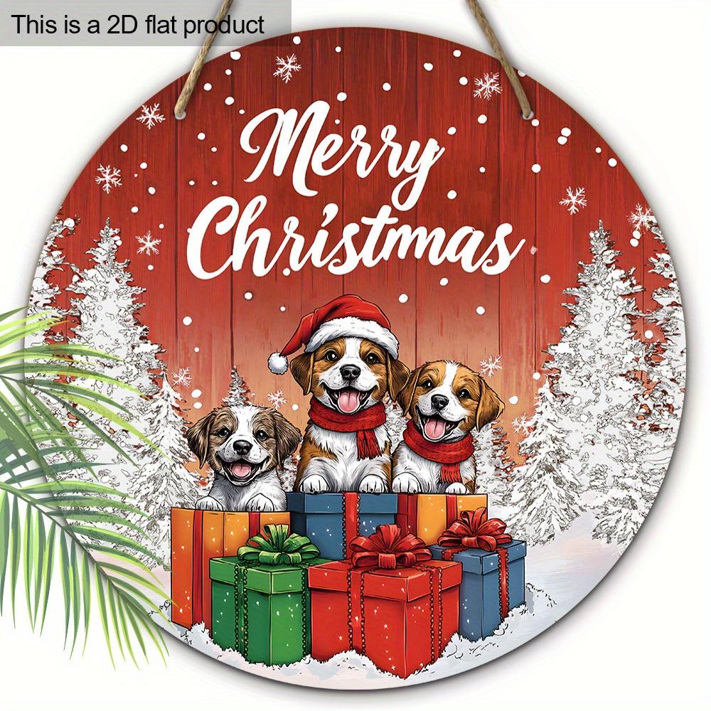 

Christmas Wooden Sign with Adorable Dogs Pattern, Merry Christmas Round Sign for Front Door Wall Hanging Decor, Ideal Christmas Gift for Dog Lovers 20cm/7.87in красный