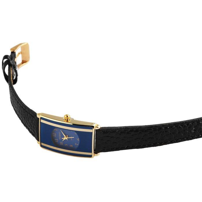 Montre-bracelet - AKZENT - Akzent - Boîtier métal doré - Cadran bleu - Bracelet simili cuir noir 16 mm
