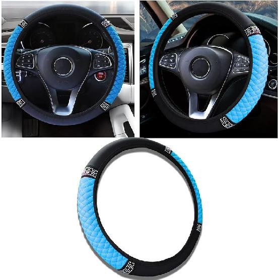 Bling Car Steering Wheel Cover, 15 Inch Anti-Slip Wheel Protector For Women Girls, Soft Leather Elastic Steering Wheel Protector, Car Interior