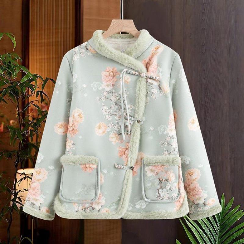 Padded jacket winter velvet thickened mother outfit retro new buckle jacket padded jacket padded jacket Chinese warm woman
