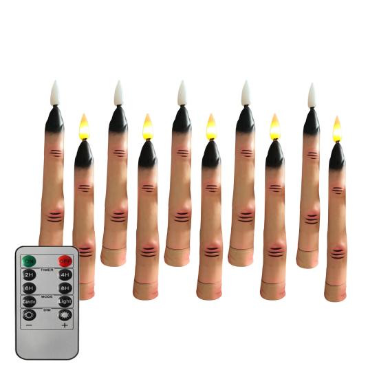 Halloween LED Finger Taper Candles Flameless Flickering Finger Candle Sticks Battery Operated Fake Candles with Remote for Holiday Home Decor