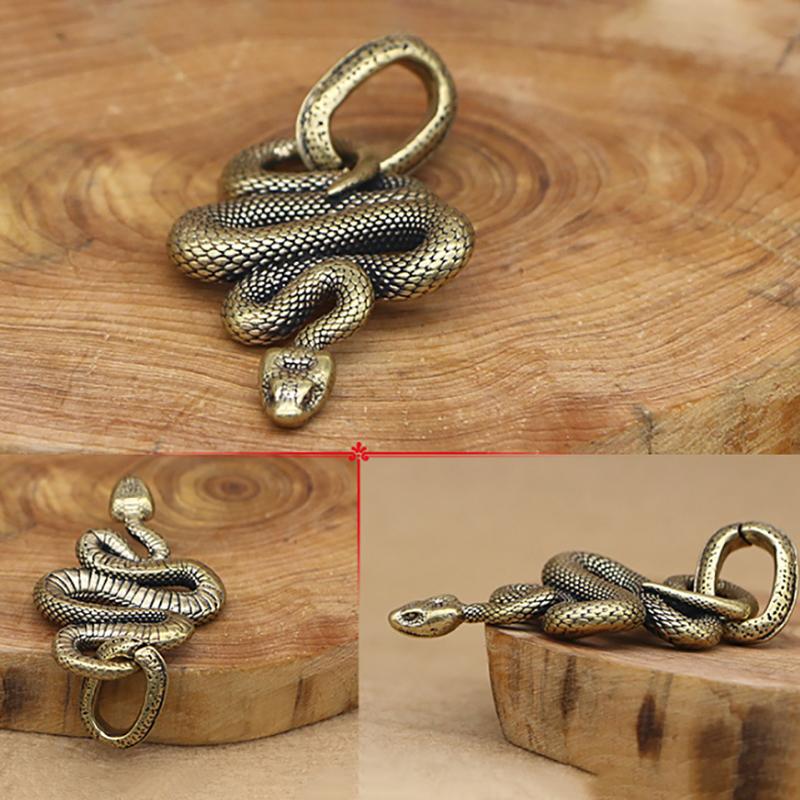 Retro Copper Snake Ornament Decoration Tea Pet Miniatures Antique Animal Figurines Fortune Snake Entangles Yuanbao Pendant