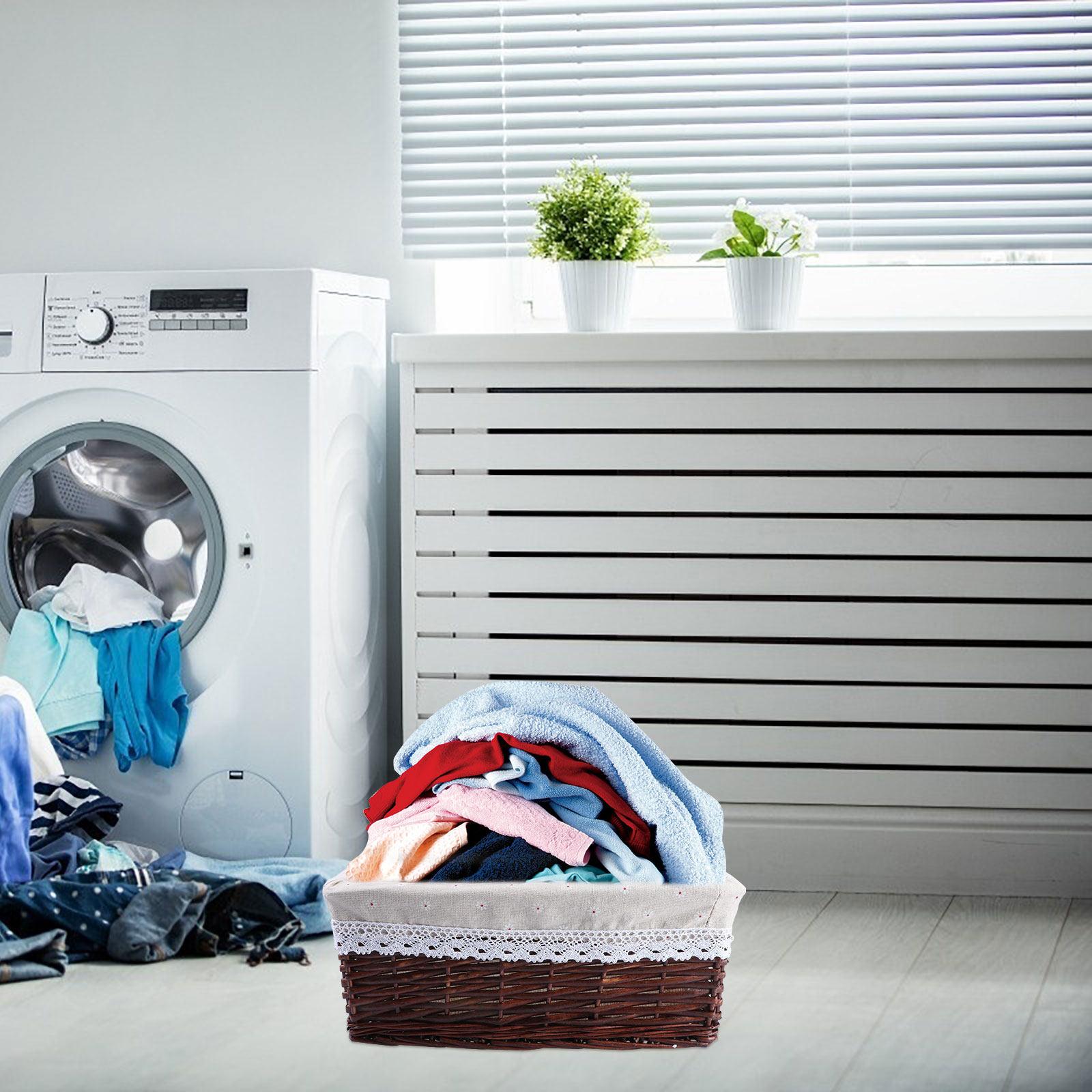 

Willow Rectangular Storage Basket Daisy Style Brown 40x30x16cm Handwoven Wicker Basket Fabric Lining Home Storage Laundry 35X25X14CM