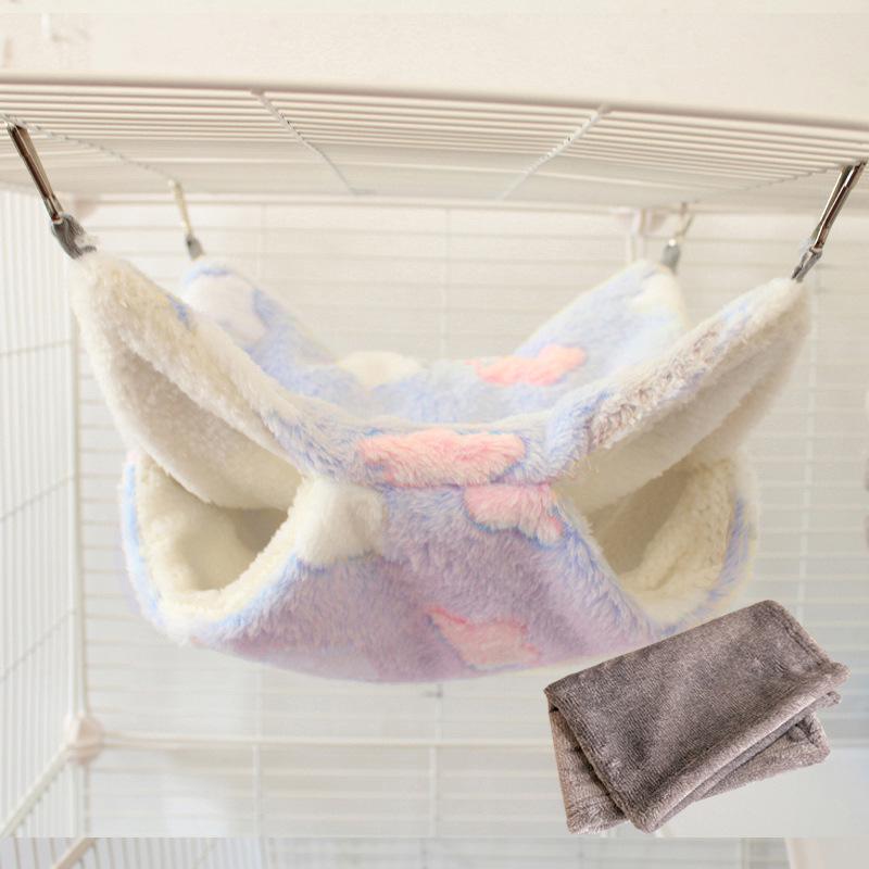 Gemütliche Doppellagen-Hängematte mit Blumenzweig für Gleithörnchen & kleine Haustiere - Plüsch-Samt Herbst/Winter-Bett
