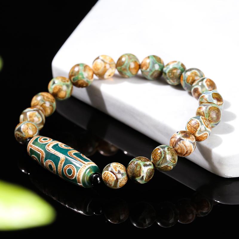 Tibetan Agate Barrel Beads Bracelet Women Men Retro Yoga Jewelry Gift