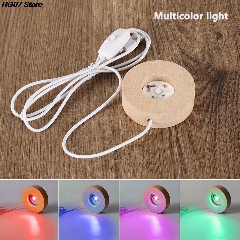 1PC Dia.6cm 5V 1Meter Round USB Wooden Light Base with switch LED Light Rotating Display Stand Lamp Base Home Decoration 1.2W