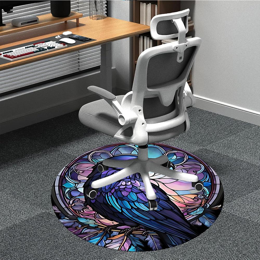 

1pc Stained Raven Glass Office Round Area Rug, Under Office Chairs Bedroom Living Room Home Decor, Room Deco, Available in Various Sizes L1024250 80cm by 80cm