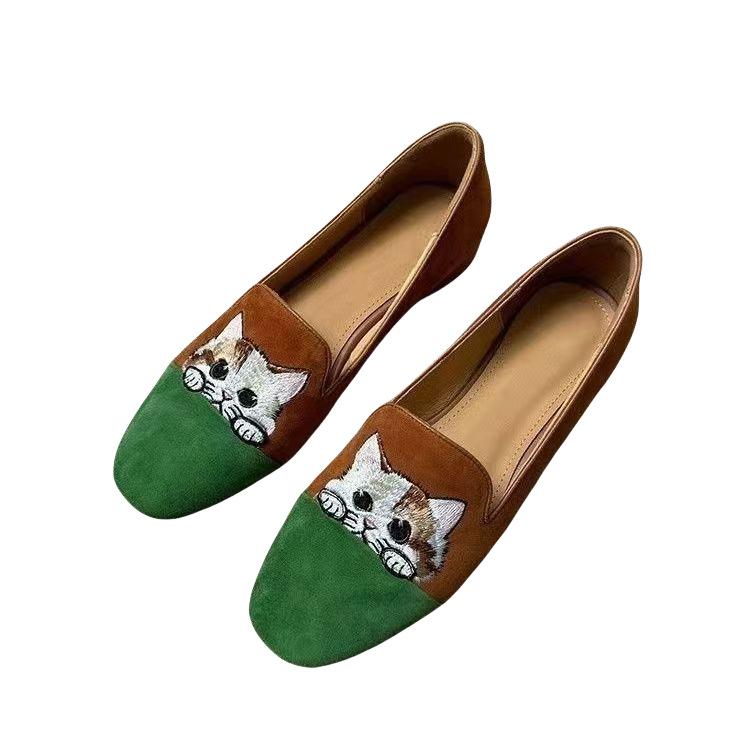 Retro national style new Chinese embroidery kitten outer wear Doudou shoes flat single shoes women's shoes