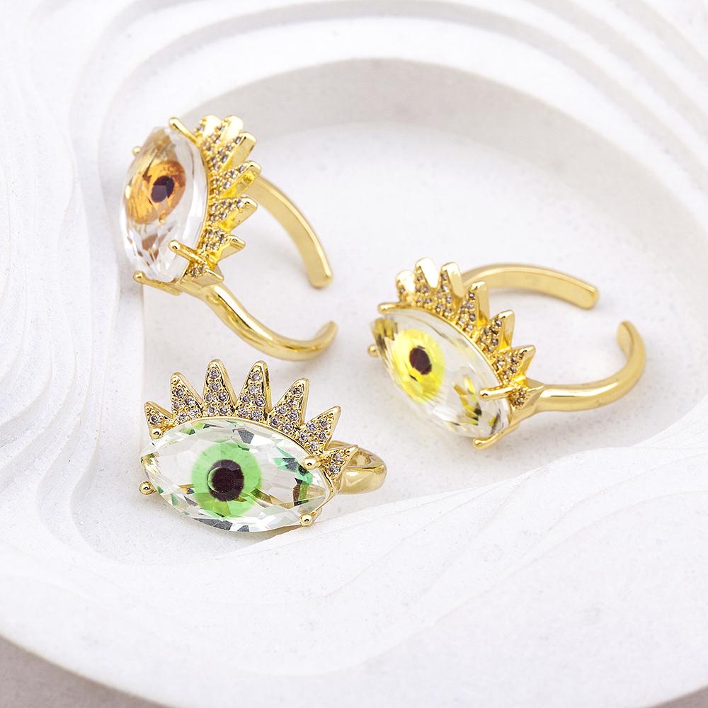 Nidin Trendy Bohemian Lucky Colorful Evil Eye Transparent Rhinestone Opening Adjustable Ring Womem Elegant Jewelry Fine Gift
