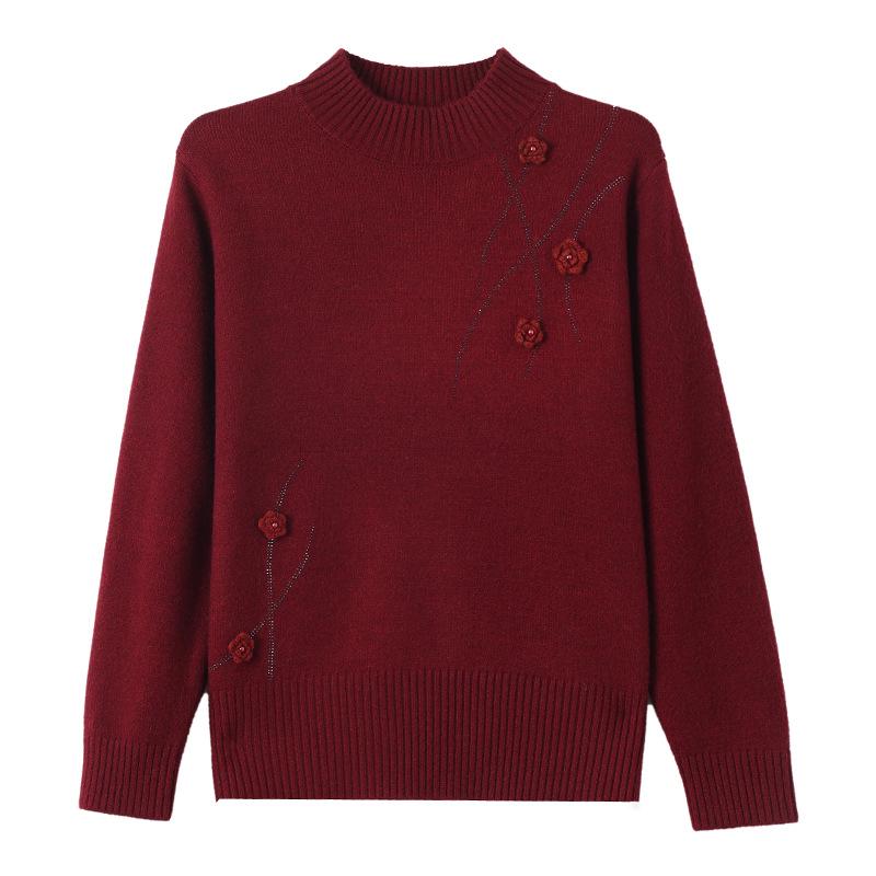 Mom's Winter Cozy Knit Half-High Collar Sweater for Middle-Aged & Elderly Women - Stylish & Warm Base Layer