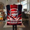 Custom Name Arsenal Football Club Flannel Blanket, High Quality Comfortable for All Seasons, Home Decor, Warmth and Comfort
