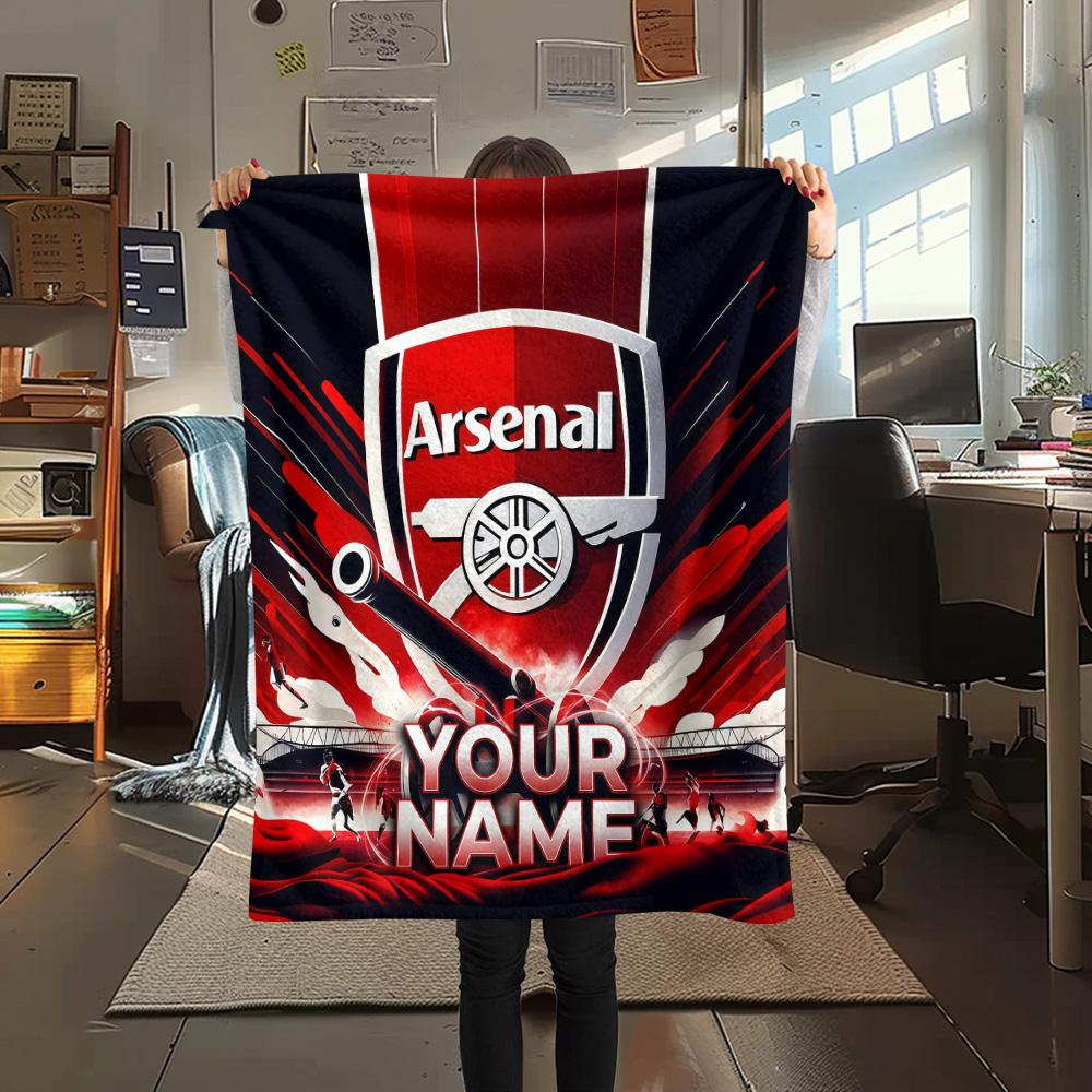 Custom Name Arsenal Football Club Flannel Blanket, High Quality Comfortable for All Seasons, Home Decor, Warmth and Comfort