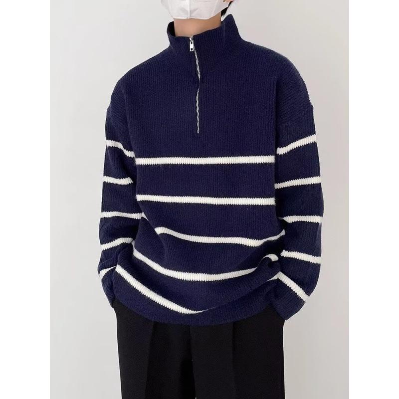 

Unisex Vintage Japanese Sweater: 2025 Autumn Retro-Style Zipper Knit Pullover 2XL синій