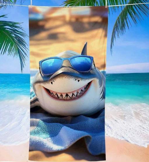 Jmg Household Supplies A Super Soft, Quick-Drying Beach Towel With A Shark Glasses Pattern Design Swimming Sports Beach Camping Diving Surfingtowel