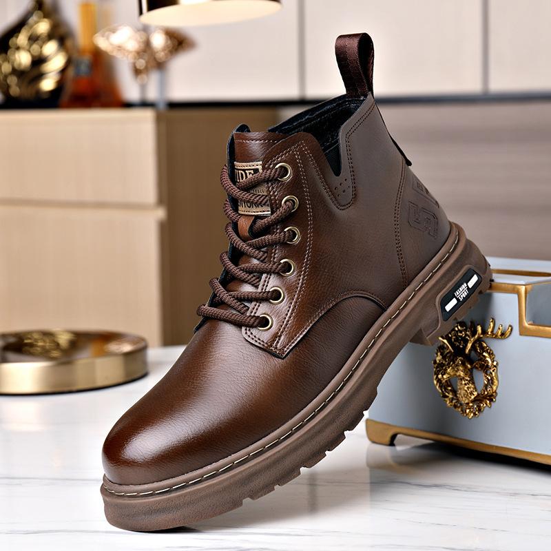 

Autumn and winter men s high-top shoes fleece thickened retro Martin boots fashion trend warm tooling boots 44 темно-коричневого