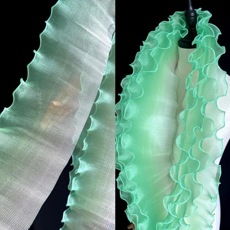 5Yards Gradient Pleated Lace Fabric Ribbon Mermaid Ruffled Organza Border for Sewing Skirts Dress Wedding Clothing Lace Trim New