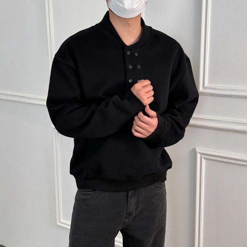 Men s Baseball Collar Henley Pullover, Loose Fit Sweatshirt, Casual Button Placket Top M