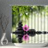Zen Stone Shower Curtains Green Plant Bamboo Flower Candle Bath Decor Printed Polyester Fabric Home Decoration Bathroom Curtain