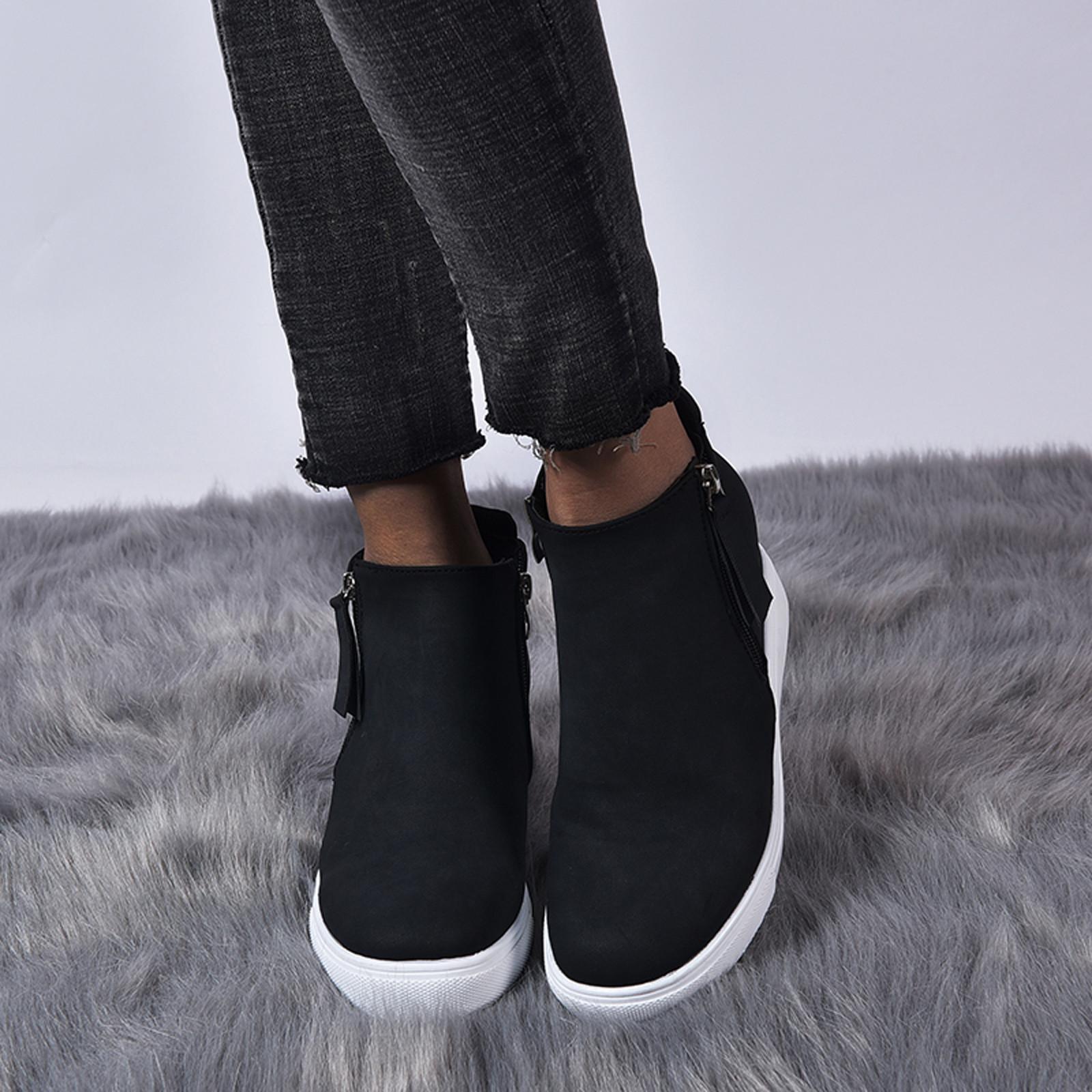 

Женские повседневные туфли на танкетке большого размера с застежкой-молнией и короткими ботинками 38 чёрный