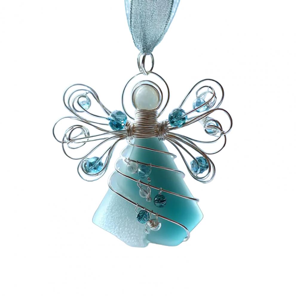 

Sea Glass Angel Ornament Coastal Christmas Art Keepsake Wire-Wrapped Angel Christmas Tree Decoration For Holiday Home Decor