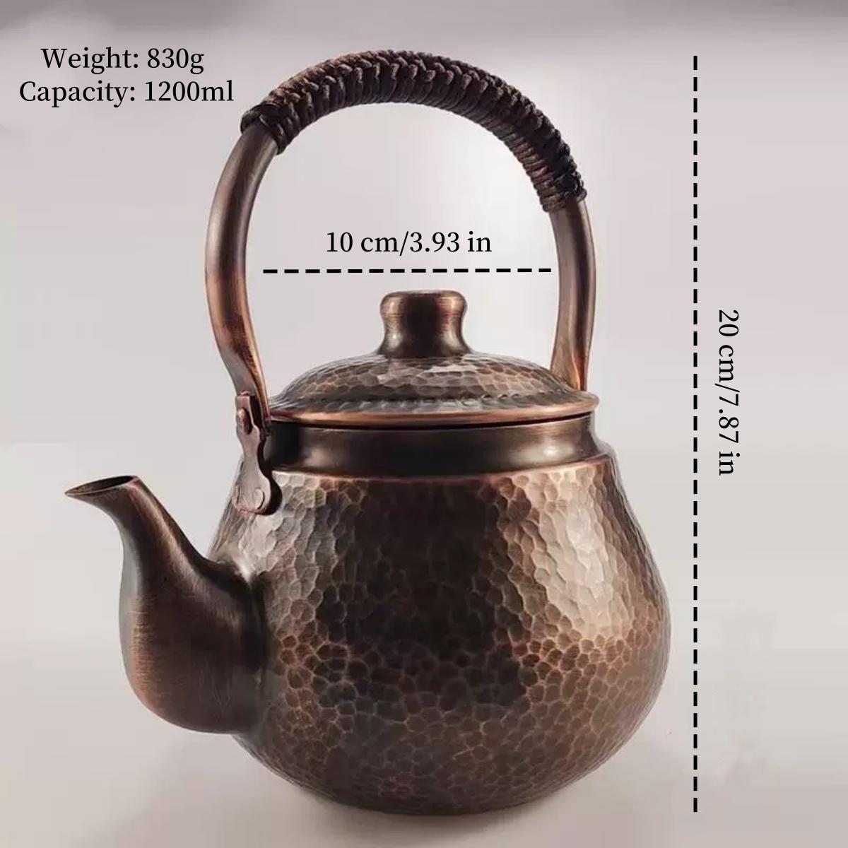 

Vintage Pure Copper Coffee Pot,Hammer Texture Weave Portable 1200 ml Thickening Heat Resistant Filter Kettle ,Handcrafted Teapot