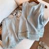 Blaues 3D-Spitzen-Stickerei-Zweiteiler-Damen-Sommer-Set - Ärmelloses Oberteil + Shorts, Neuer Chinesischer Stil