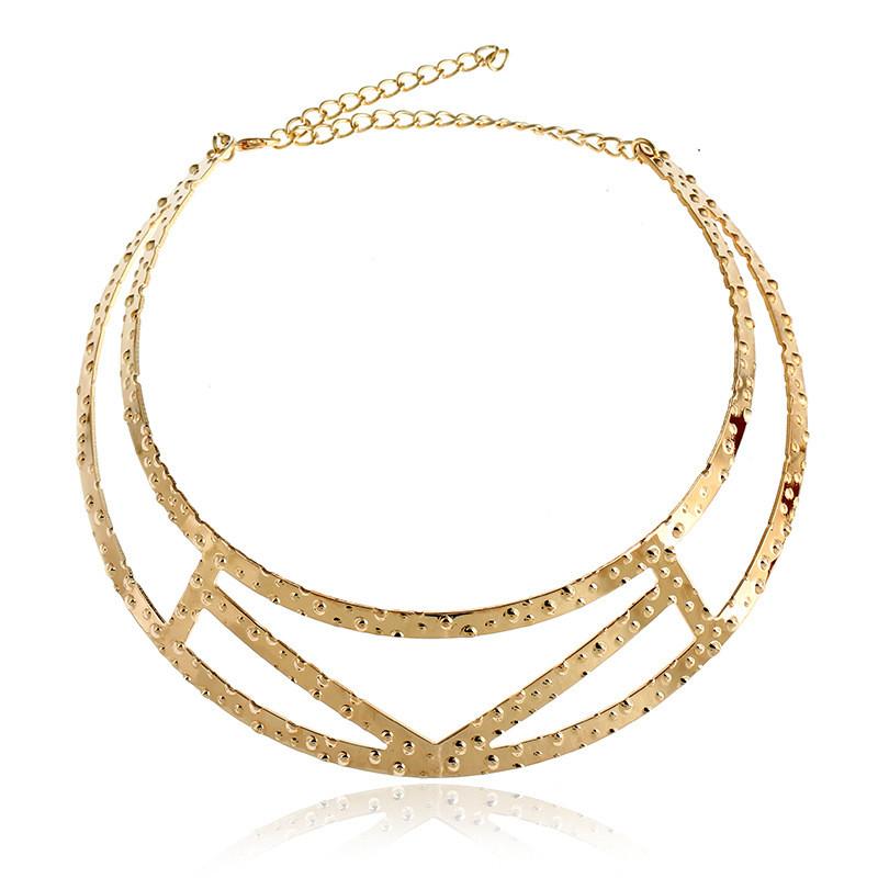 Geometric Metal Choker Necklace With Electroplated Surface Fashion Accessories