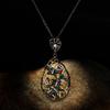 2026 Black Gold Three-piece Multi-color Natural Stone Geometric Two-color Flower Ring Necklace Earrings Jewelry Set