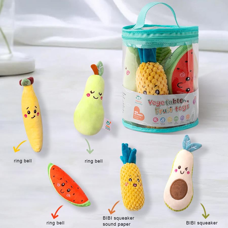 

Baby Plush Rattle Toy Set Soft Fruit Vegetable Teether Squeaky Sensory Toy Crinkle Sound Infant Newborn Gift 0-12M