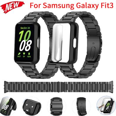 Hülle + Edelstahlarmband für Samsung Galaxy Fit 3, vollständige Displayschutzhülle für Samsung Galaxy Fit 3, Metallband-Zubehör
