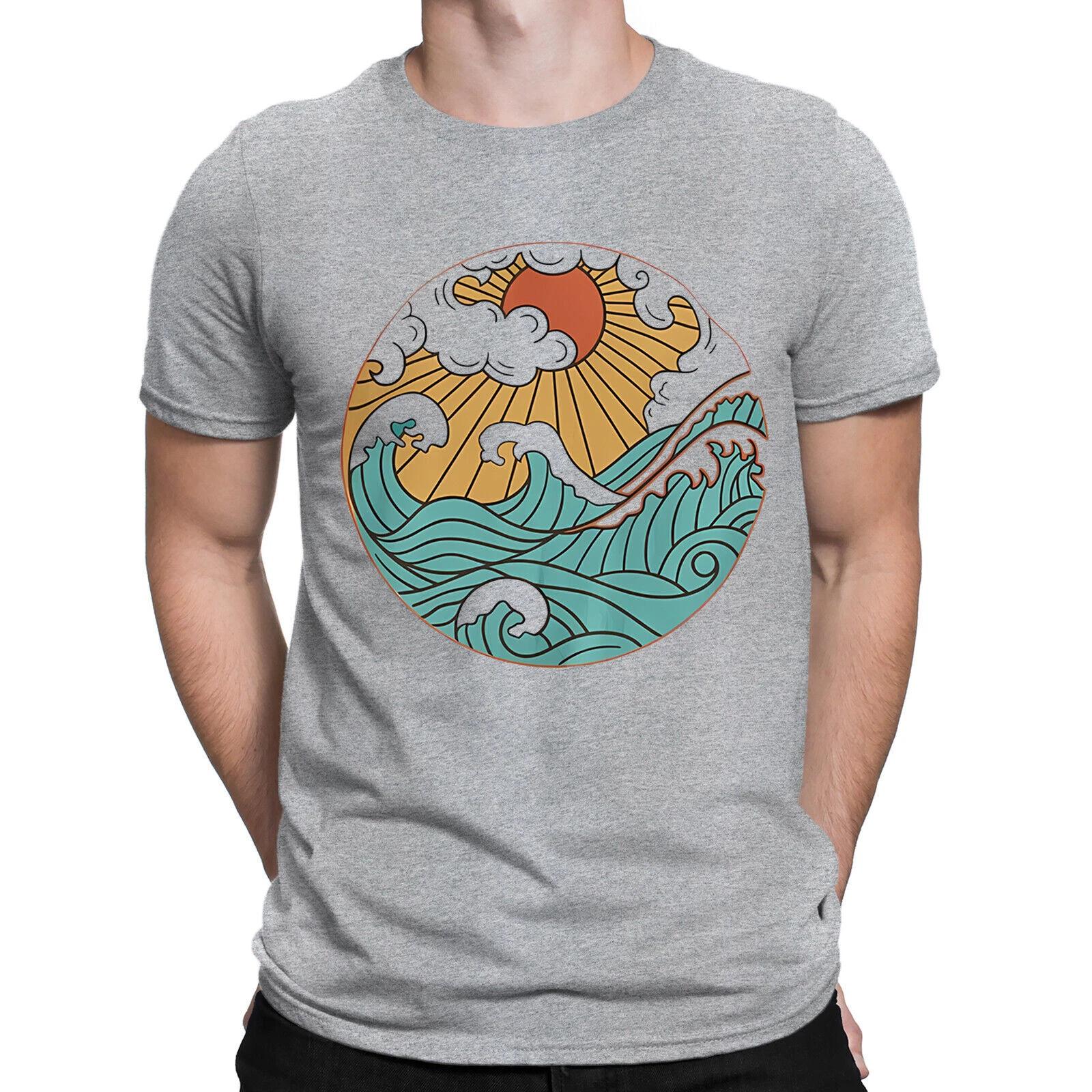 

Sun and Waves Circle Japanese Style Retro Vintage Mens T-Shirts Tee Top #6ED S