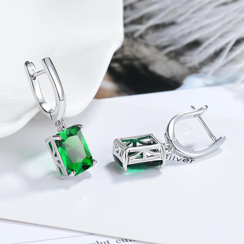 

HuiSept Trendy Women Drop Earrings with Zircon Gemstone 925 Silver Jewelry for Wedding Engagement Party Accessories Wholesale зелений