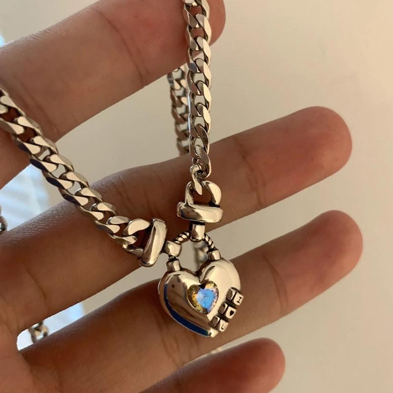 foxanry Stamp Party Necklace for Women Trendy Elegant LOVE Heart Zircon Sweater Necklace Wedding Bride Jewelry