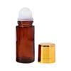 Natürliche Kristallkugel Rollerflasche Bernstein Glas Ätherisches Öl Behälter mit Glattem Kristall Rollerkopf für Aromatherapie und Hautpflege