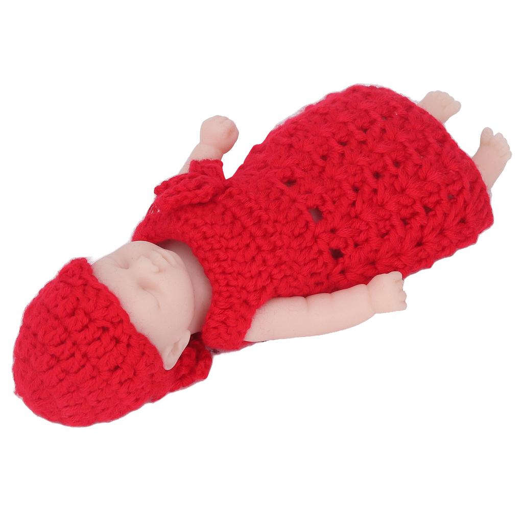6in Simulation Doll with Red Sweater Solid Silicone Newborn Doll Toy for Over 3 Years Old