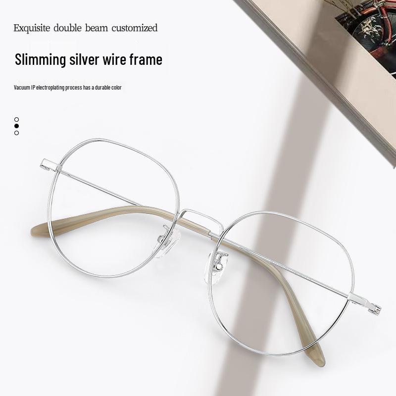 Korean Style Large Frame Glasses for Women: Slimming Oval Silver Frame Eyewear for Round or Square Faces, Model 5305