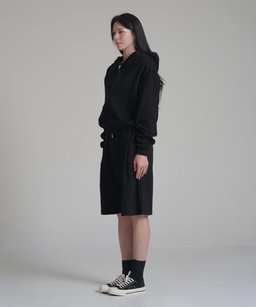 Noming Loose Fit Cropped Easy 2-Way Zip-Up Hoodie - Black